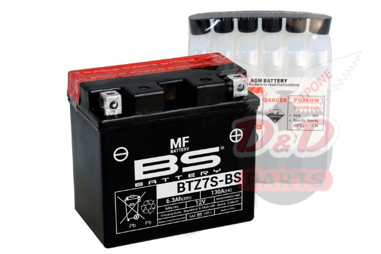 BS-battery BTZ7S-BS Аккумулятор BS AGM, 12В, 6 Ач 130 A  113x70x105, обратная ( -/+ ), (YTZ7S)